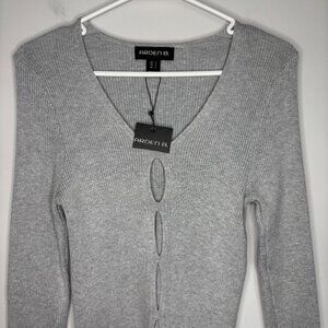 ARDEN B NEW Keyhole Front Sweater Womens S Grey V-Neck Long Sleeve